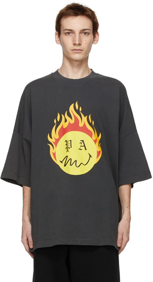 Palm Angels Black Smiley Edition Burning Head T-Shirt - ShopStyle
