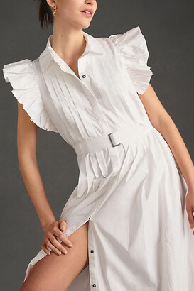 Anthropologie Ruffled Floral Shirt Dress White
