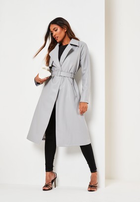 Missguided Grey Faux Leather Trench Coat