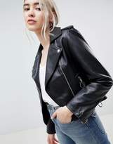 Thumbnail for your product : ASOS Design Leather Jacket With Ring Pull Details