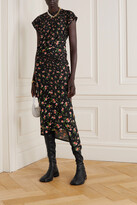 Thumbnail for your product : Paco Rabanne Asymmetric Gathered Floral-print Stretch-jersey Midi Dress