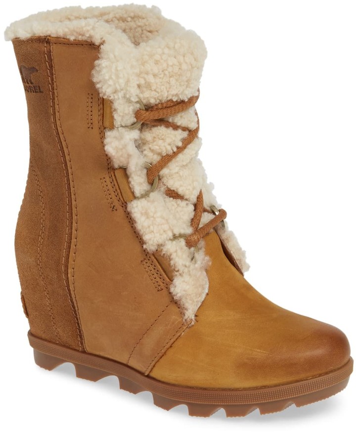 joan of arctic ii lux wedge genuine shearling bootie