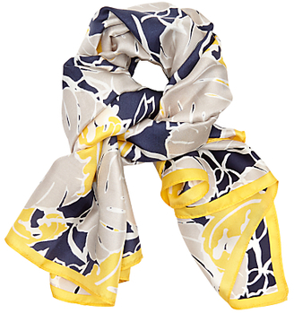 John Lewis 7733 Silk Tropical Cut Out Square Scarf, Navy/Multi