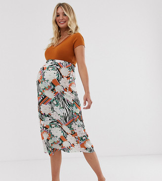 Asos DESIGN Maternity animal and floral print bias slip skirt