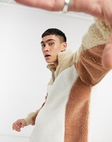 Thumbnail for your product : Topman borg 1/4 zip cut & sew sweat in stone