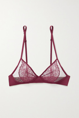 La Perla Bianca Lace-trimmed Tulle And Stretch-jersey Underwired Soft-cup Bra - Claret