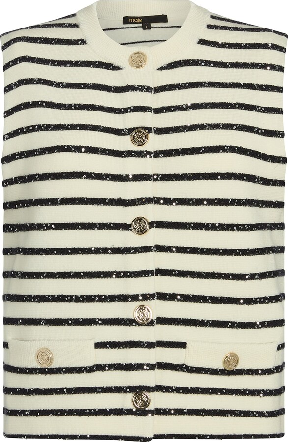 Maje Rhinestone Sleeveless Cardigan