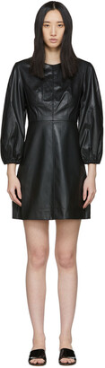 Tibi Black Faux-Leather Structured Mini Dress