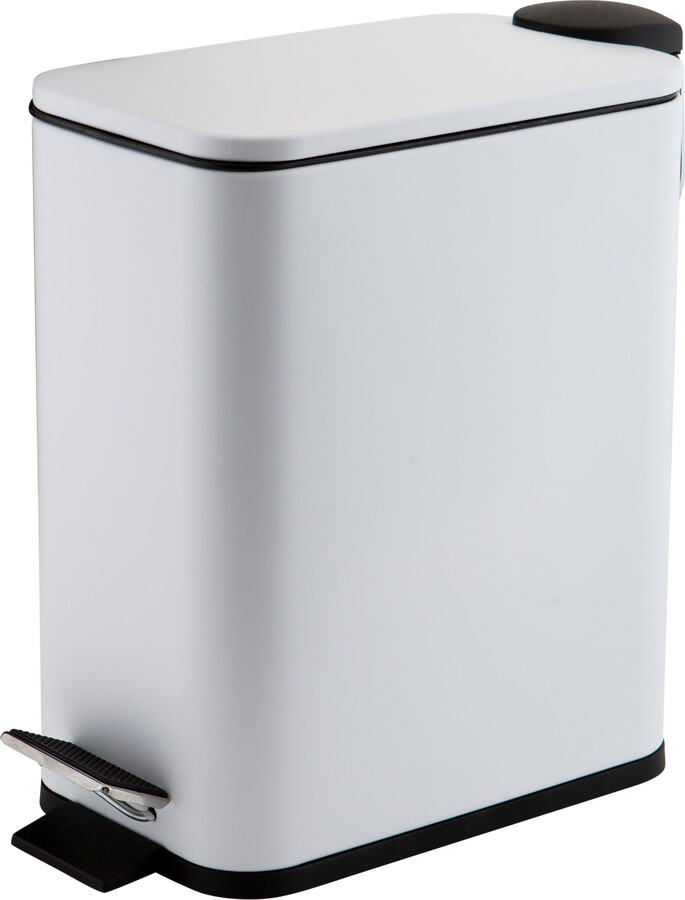 Bath Bliss Slim 1.3 gal Iron Step Pedal Bathroom Wastebasket with Soft Close Lid, White