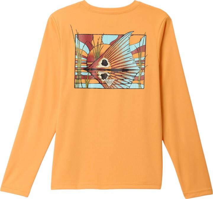 Columbia Boys' PFG Terminal Tackle Fish Shine Long Sleeve Shirt, Medium, Summer Orange