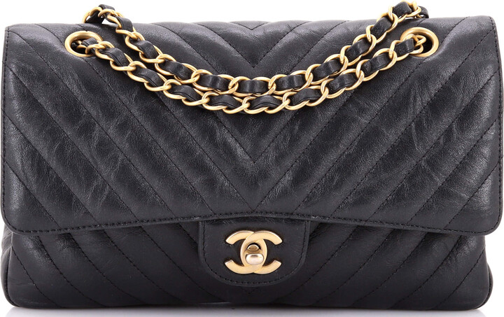 Chanel Classic Double Flap Bag Chevron Iridescent Crumpled Calfskin Medium