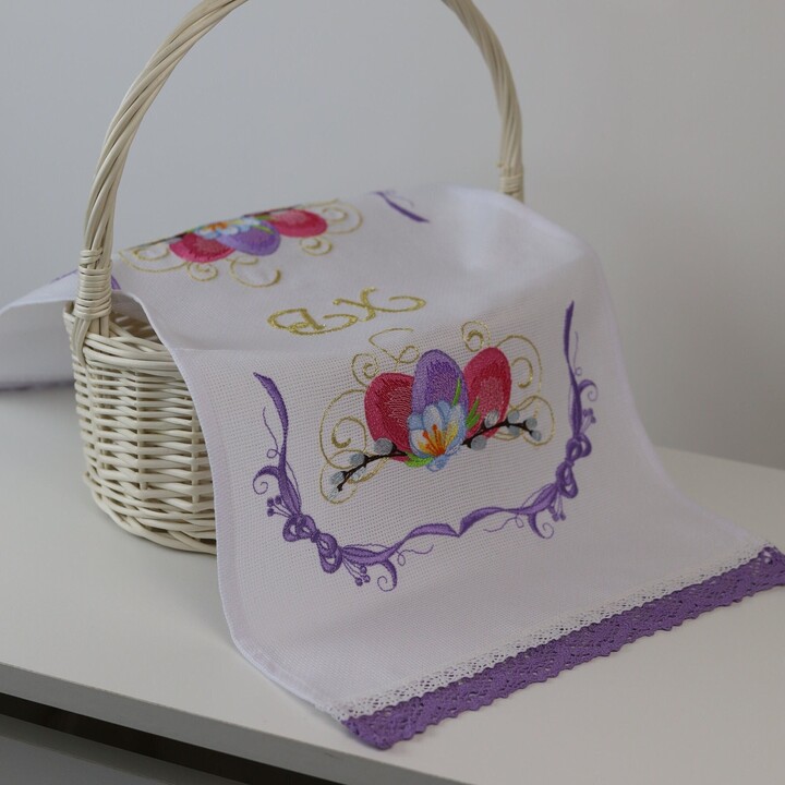 Embroidered Pascha Easter Basket Cover, Pysanky Eggs & Floral Embroidery, Gift For Friend, Orthodox