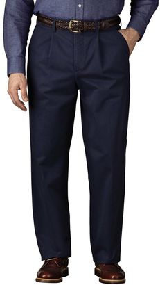 Charles Tyrwhitt Blue Classic Fit Single Pleat Weekend Cotton Chino Pants Size W42 L29