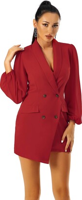 UNIQUE21 Unique 21 Women Asymmetric Blazer Dress - Ladies Elegant Collar Mesh Long Sleeve Blazer Dresses (8