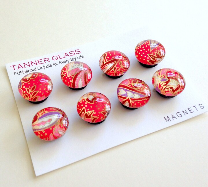 Japanese Floral Magnet Set, Push Pin Set, Pink Paisley. Colorful Glass Magnets, Japanese Chiyogami, Teacher Gift, Coworker, Fridge Magnets