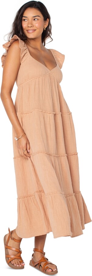 Roxy Juniors' Palmy Days Cotton Smocked-Back Tiered Midi Dress