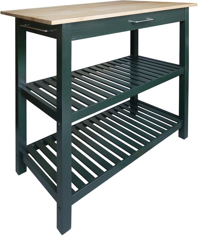 Casual Home Kitchen Island with Solid American Hardwood Top, Hunter Green