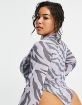 Thumbnail for your product : I Saw It First Curve I Saw It First Plus mesh detail body in lilac zebra print