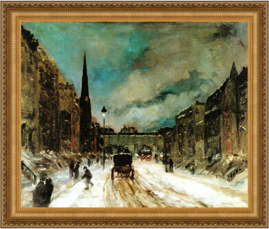 Street Scene with Snow Picture Frame Print on Canvas