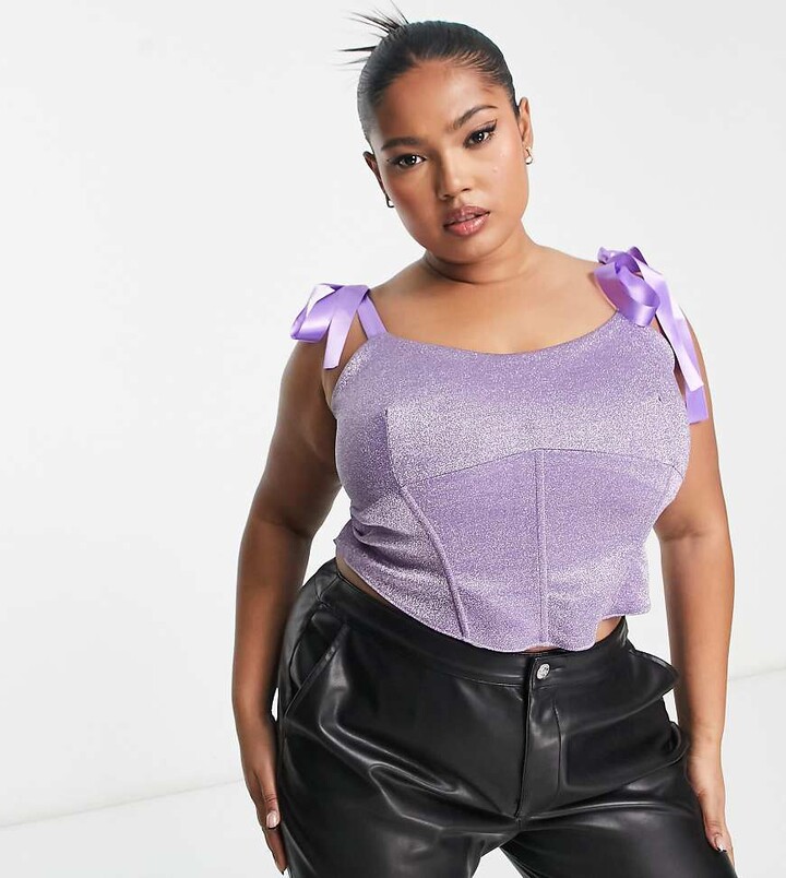 Jaded Rose Plus ribbon tie corset top in lilac sparkle ShopStyle
