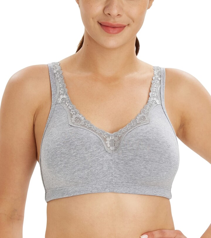 Lemorosy Comfort Plus Size Women's Lace Cotton Bras Full Coverage Non-Foam  Wireless Bra(Grey - ShopStyle