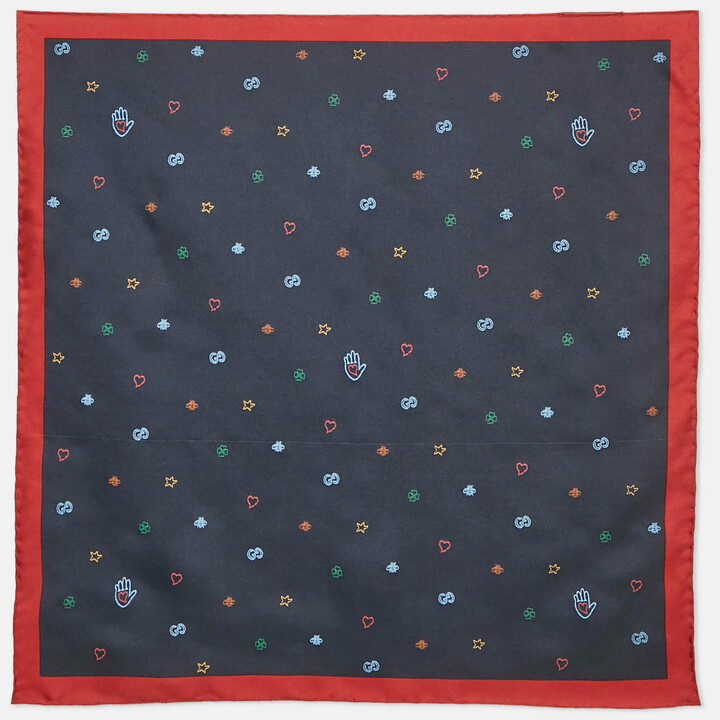 Gucci Navy Blue Print Silk Square Scarf