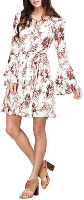 Yumi London Floral Print Tumpet Sleeve Dress