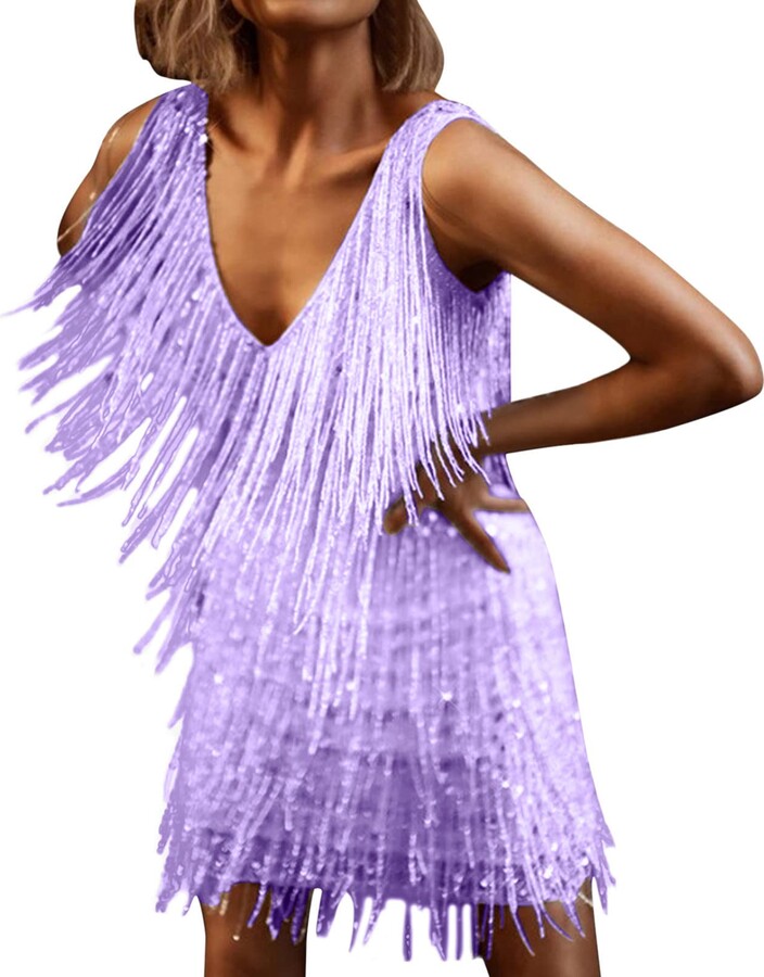 SHITOUJI Women's Sparkly Sequins 1920s Fringe Tassels Hem Flapper