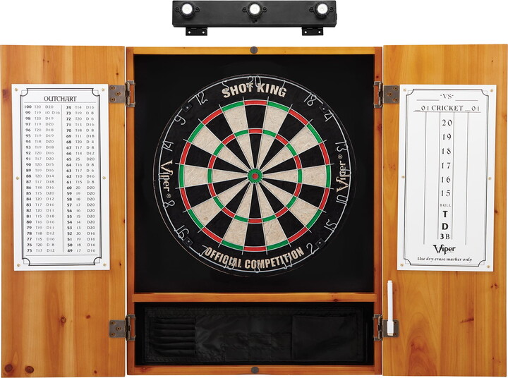 Viper Shot King Sisal Dartboard, Metropolitan Oak Cabinet & Shadow Buster Dartboard Lights