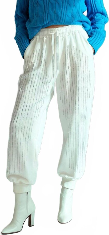 ANDREE BY UNIT Knit Pants With Rhinestones In White