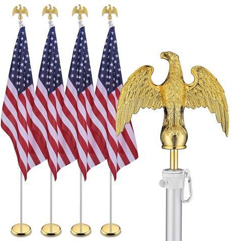 Yescom USA, Inc. Yescom 4 Pack 8Ft Sectional Indoor Flag Pole Set Aluminum w/ Eagle 3x5Ft US Flag