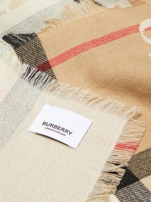 Burberry Love-print Checked Cashmere Scarf - Beige Multi