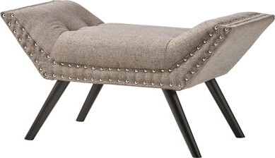 Latitude Run Stylish Grey Footstool With Upholstery And Birch Wood Frame Elegant Fabric Flared Design Cushion