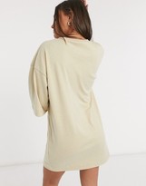 Thumbnail for your product : ASOS DESIGN Petite oversized winter weight T-Shirt Dress with pocket in oatmeal