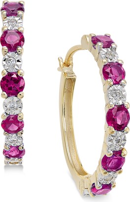 Macy's Emerald (3/4 ct. t.w.) and Diamond Accent Hoop Earrings in 14k Gold (Also Sapphire and Ruby)
