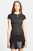 Thumbnail for your product : L'Agence Zip Front Leather Panel Top