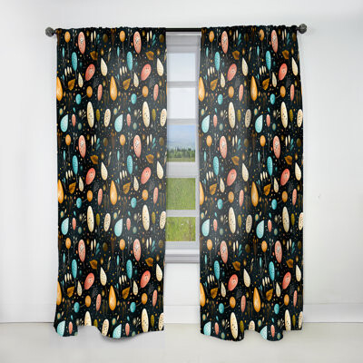 Botanical Multicolor Leaves on Black Pattern II - Floral Curtain - Velvet Room Darkening - 1 Panel