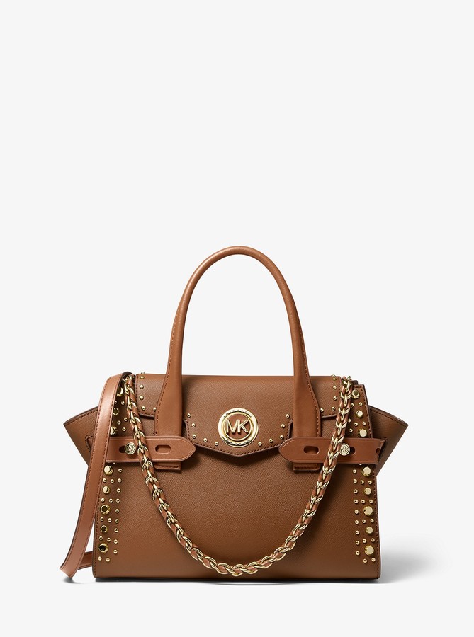 MICHAEL Michael Kors Carmen Small Studded Saffiano Leather Belted ...