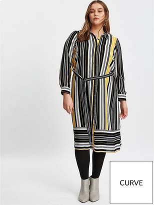 Evans Stripe Shirt Dress - Black And Yellow