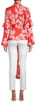 Thumbnail for your product : PatBO Leaf Print Ruffle Wrap Top