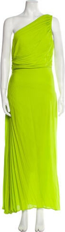 Valentino Silk Evening Gown Green Pleated Accents Sleeveless with One-Shoulder Concealed Zip Closure at Side Designer