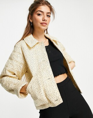 Monki Nico cotton quilted jacket in yellow print - MGREEN