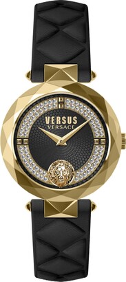Versus By Versace Women's Covent Garden Black Leather Strap Watch 36mm