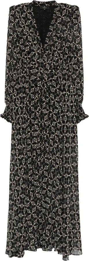 Babylone Paris Chain-Print Ruffled-Cuff Maxi Dress
