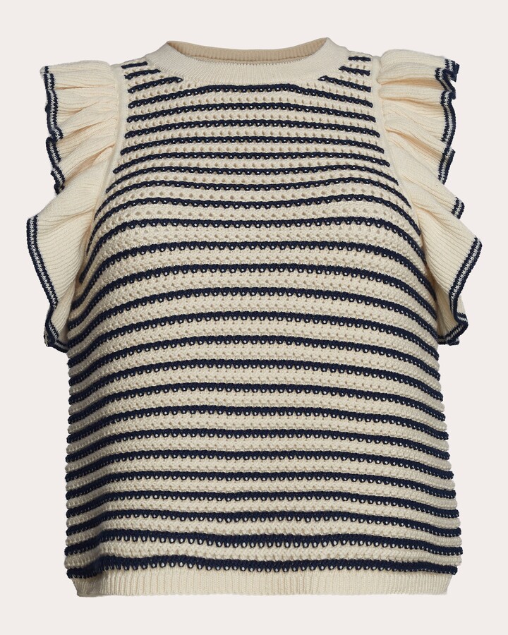 Viola Cropped Striped Ruffle-Trimmed Cotton Top