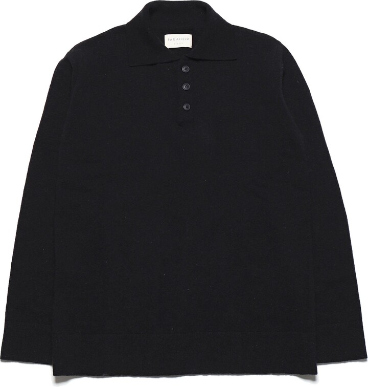 Peraluna Blue Kier Knitted Polo - Black Lambswool Blend