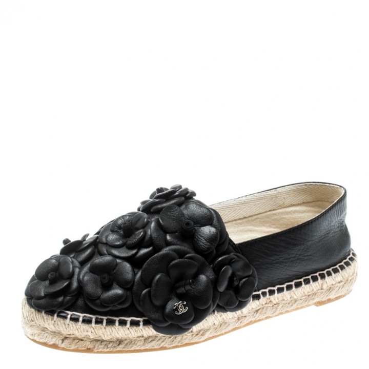 Chanel Black Leather Espadrilles - ShopStyle Flats
