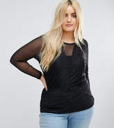 Thumbnail for your product : Junarose Lace Insert Woven Top With Mesh Sleeve