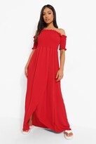 Thumbnail for your product : boohoo Petite Shirred Wrap Front Maxi Dress