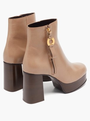 See by Chloe Leather Platform Ankle Boots - Beige